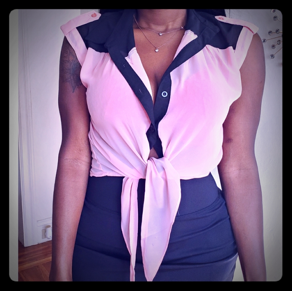 Color block tie up blouse